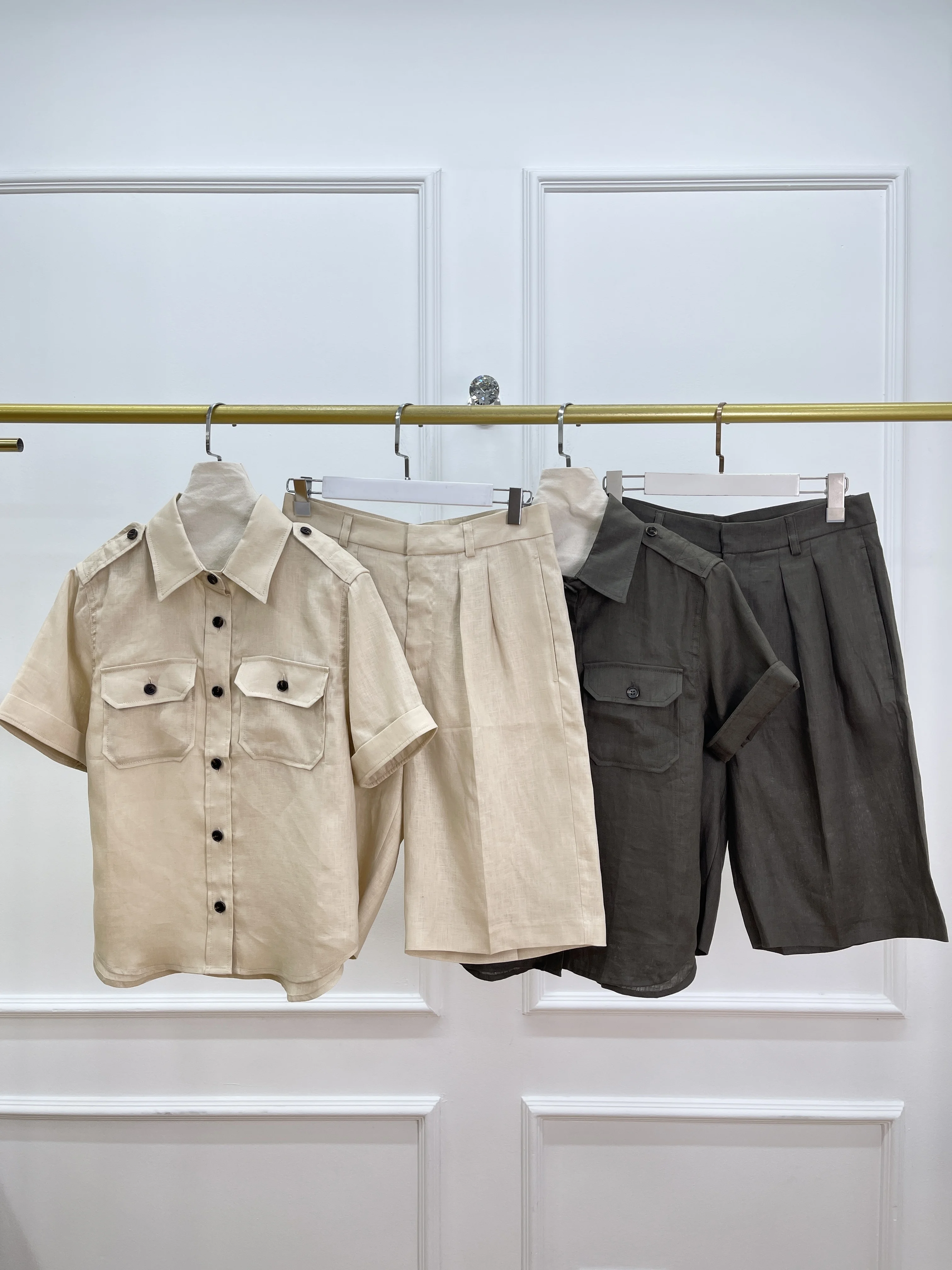 

Новая женская льняная рубашка с короткими рукавами + шорты, модный высококачественный костюм, элегантный темперамент