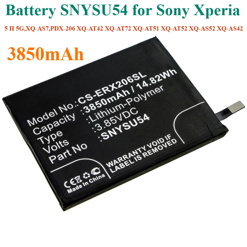 For Sony Xperia 5 II 5G,XQ-AS7,PDX-206 XQ-AT42 XQ-AT72 XQ-AT51 XQ-AT52 XQ-AS52 XQ-AS423850mAh Battery SNYSU54