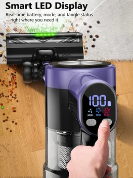 500W/55KPA Self-Standing Cordless Vacuum Cleaner,60 Mins Handheld Vacuum Cleaners,Smart LED Screen Vacuum for Carpet/Pet Hair 5