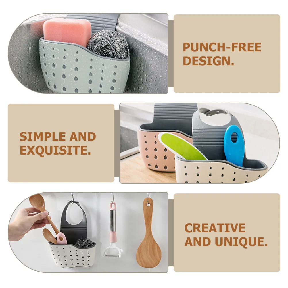 3Pcs Double Layer Sink Rack Organizer Drain Hanging Basket Kitchen Shelf Sponge Soap Brush Faucet Plastic
