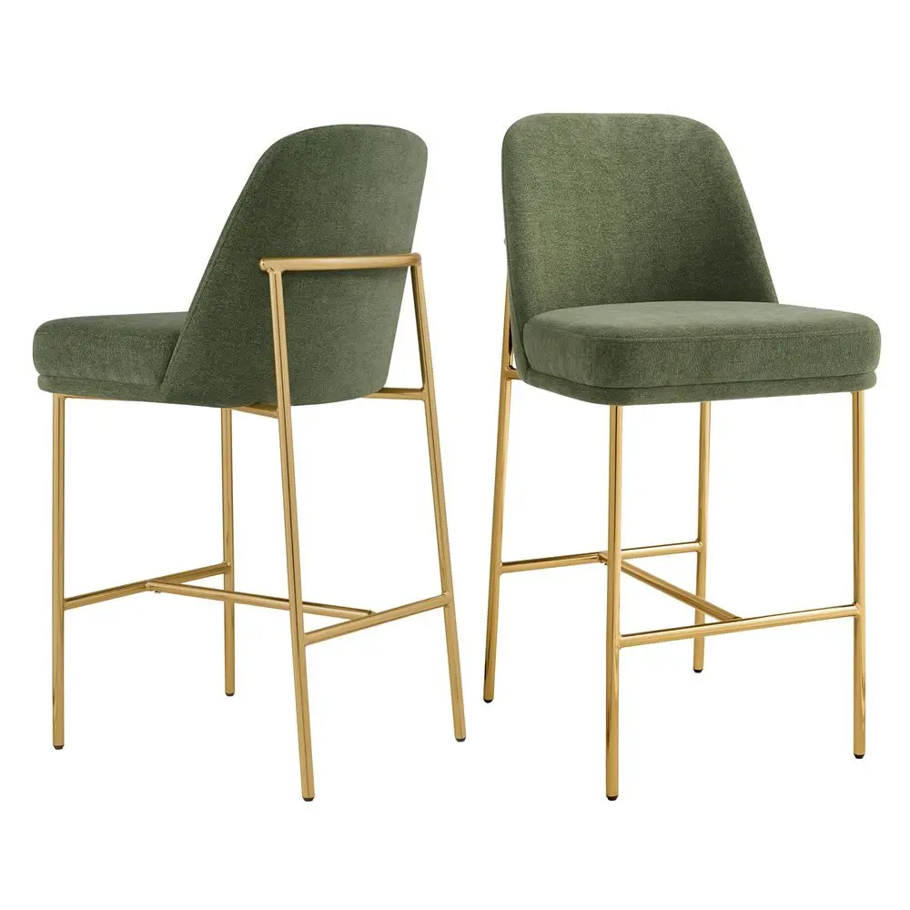 

Counter Height Bar Stools Set of 2, FSC Certified Metal Barstools for Kitchen Island, 27 H Seat Height, Fabric, Green