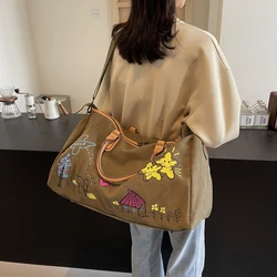 Colorful Cartoon Graffiti Pattern Women's Boston Travel Clothes Bags Large Capacity Shoulder Duffle Bag Canvas Crossbody Handbag