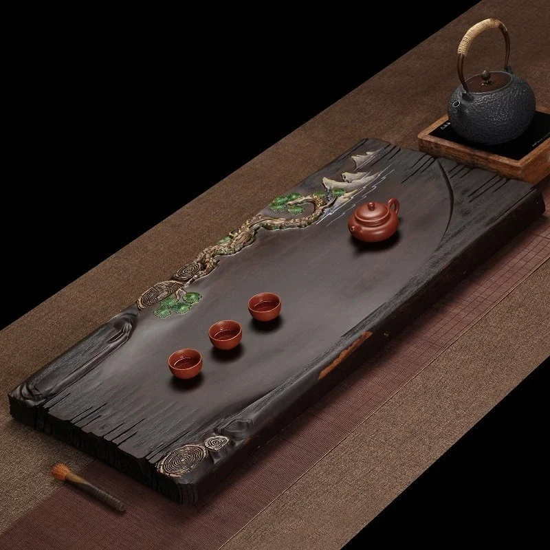 Original Hand-painted Ebony Tea Tray Table Natural Whole Solid Wood Household Log Tea Table Set Tray Sea Gongfu Tea Tray Teaware