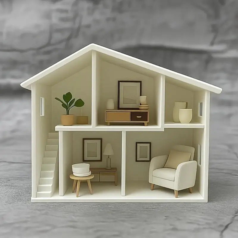 Unfinished White Miniature Dollhouse Model Multiple Rooms Smooth Surface For DIY Craft Kids Play Plastic Waterproof