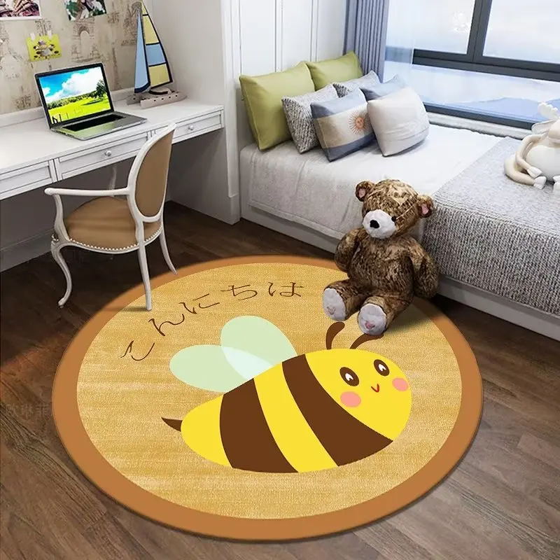 

Cartoon Honeybee Round Carpets Lounge Study Bedroom Floor Mats Home Decor Soft Anti-Slip Table Mat Room Decoration Teenager Rugs