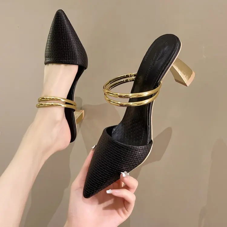 

Sandals Women 2022 Summer High Heels Slippers Pu Heeled Sandals Stiletto Ladies Shoes Fashion Female Shoes Pumps