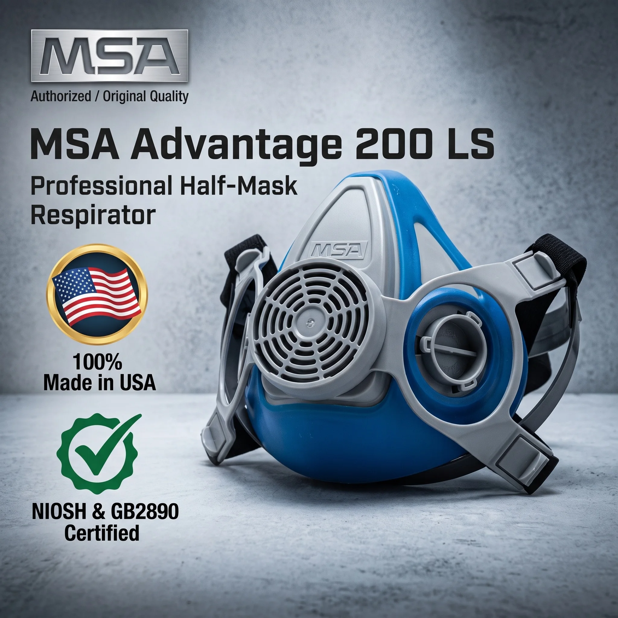 MSA Advantage 200 LS Half Facepiece Respirator Gas Mask Chemical Dust Reusable Safety for Welding Painting Construction