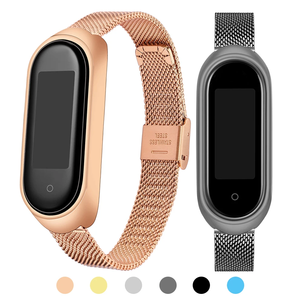 حزام معدني ل شاومي Mi الفرقة 6 5 4 3 ساعة ذكية حزام الساعات ل شاومي Mi الفرقة 6 5 4 الفولاذ المقاوم للصدأ سوار اكسسوارات