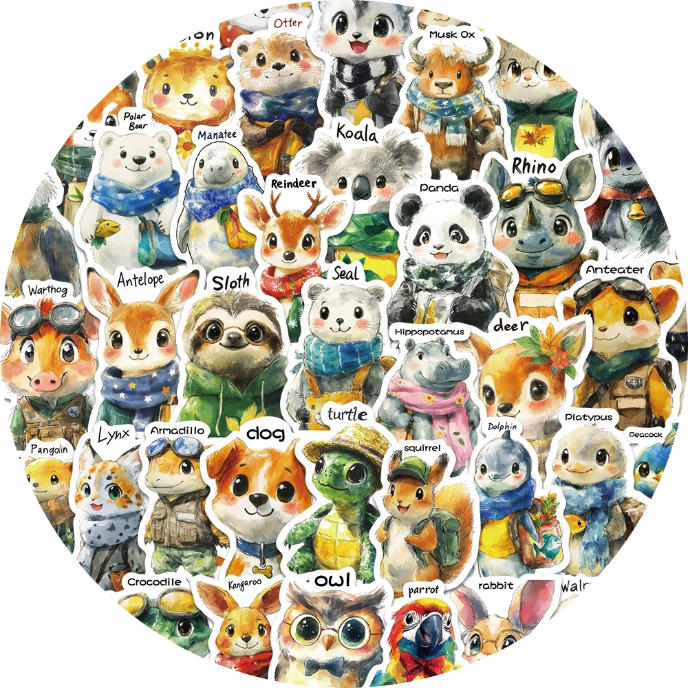 50PCS fantasy animal cartoon clip art stickers, suitable for decorating thermos cups, mobile phones, helmets, waterproof sticker