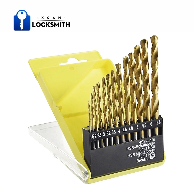 13pc 1.5-6.5mm Round Shank Twist Drill Bit Set Titanium Coated Hole Cutter High Speed Steel Gun Drill Bit Woodworking Metal Tool