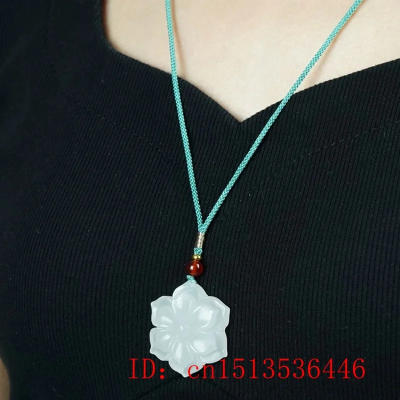 Natural Chinese White Jade Rich Flower Pendant Hand-carved Ladies Flower Necklace Fashion Luxury Jewelry Girlfriend Mom Gift