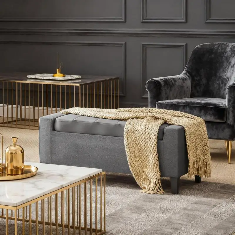 

Entryway Upholstered Bench with Storage, Lift Top Ottoman, Rubberwood Legs, Modern Design for Home Seating and Organization