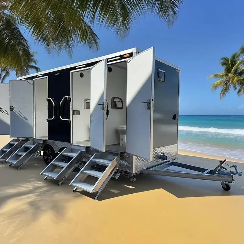 Portable ADA Restroom with Shower, Luxury Toilet Trailer Heating Ventilation, for Construction Festivals Camping
