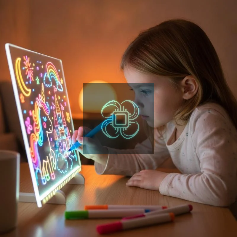 Rechargeable LED Acrylic Drawing Board Night Light, Erasable DIY Note Board With 7 Pens, Creative Painting Toy For Birthday Gif