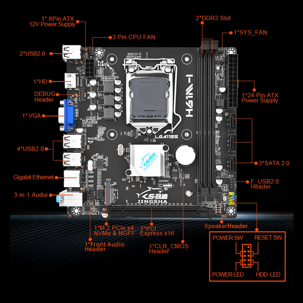 H61M-I Computer Moederbord LGA1155 PC Moederbord DDR3 Computer Moederbord M.2 NVME