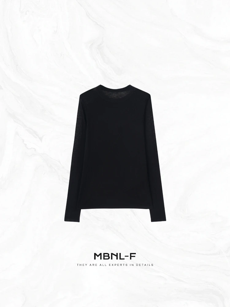 

MBNLF Qin Lei Women's Long Sve Wool Blend Base irt Simple Bla ey Water Soluble Soft Wool Knitted Top XM-XMY807