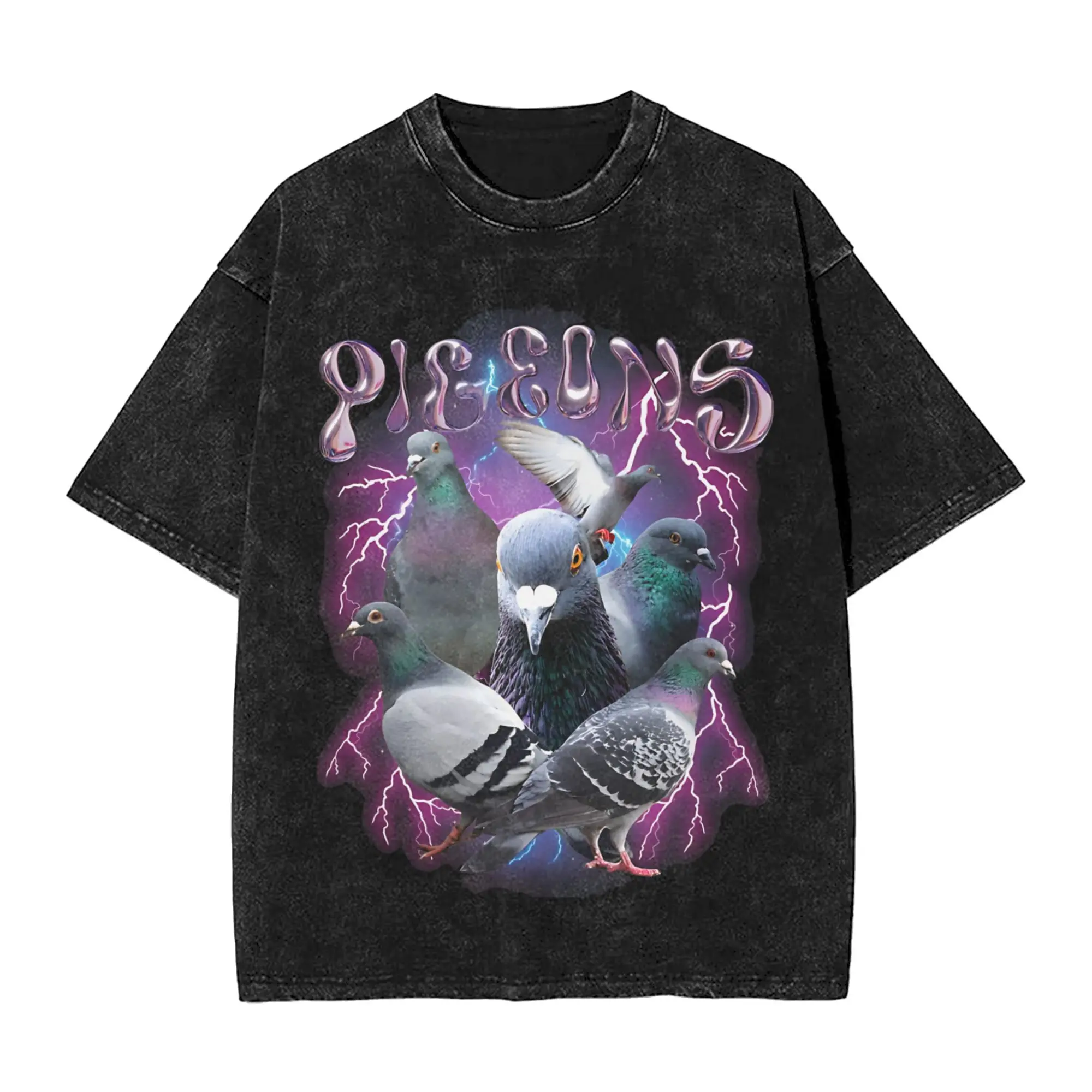 

Easily Distracted By Pigeons Merch Washed T Shirts for Men Women Streetwear Hip Hop T-Shirts Summer Tees Tops 100% Cotton