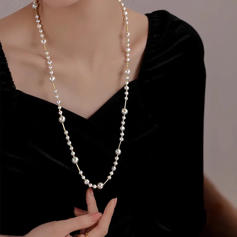 

Длинное жемчужное ожерелье для женщин, многослойный стиль, элегантный легкий роскошный аксессуар, цепочка для свитера, свадебные украшения