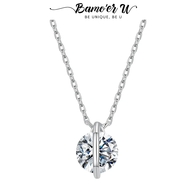 

Bamoer U 1CT Moissanite Rotating Pendant Necklace Round Beads with O-Chain 925 Sterling Silver for Women Shining Jewelry Gift