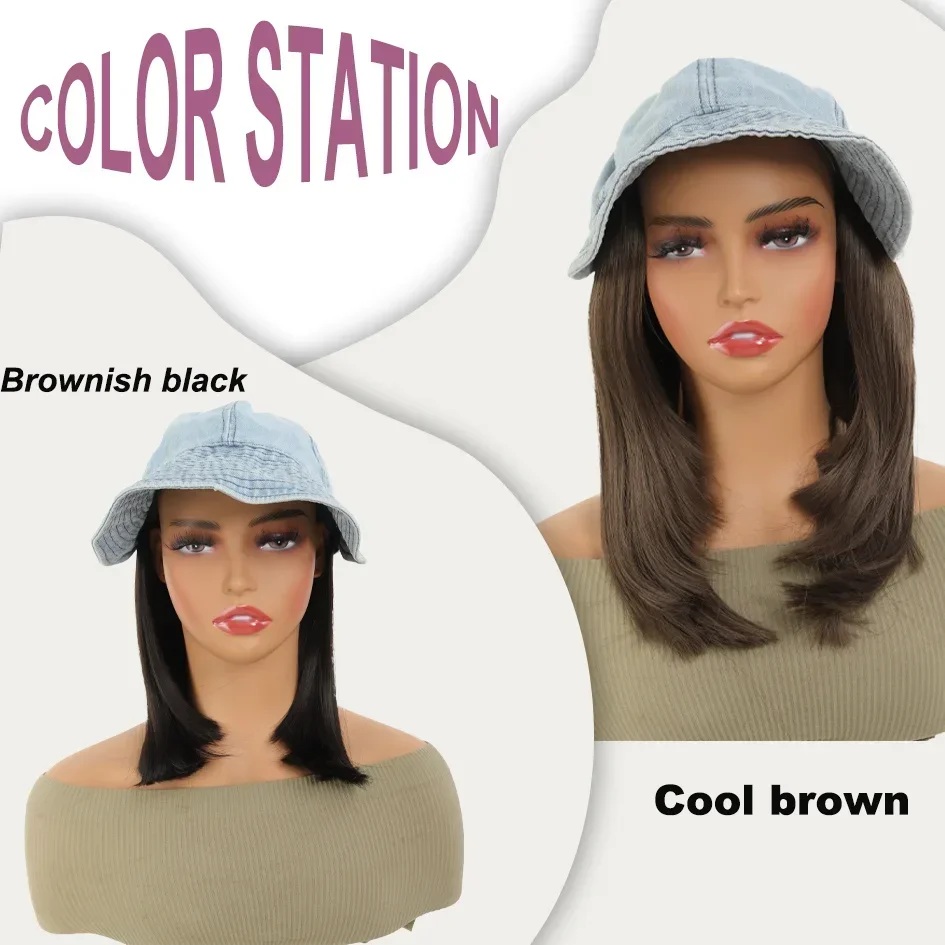 Allaosify Synthetic Hair for women 8-inch light blue cowboy hat baseball cap collarbone hair flower hat wig Factory Direct Wholesale, Affordable Bulk Price  Cost-effective Bulk Price