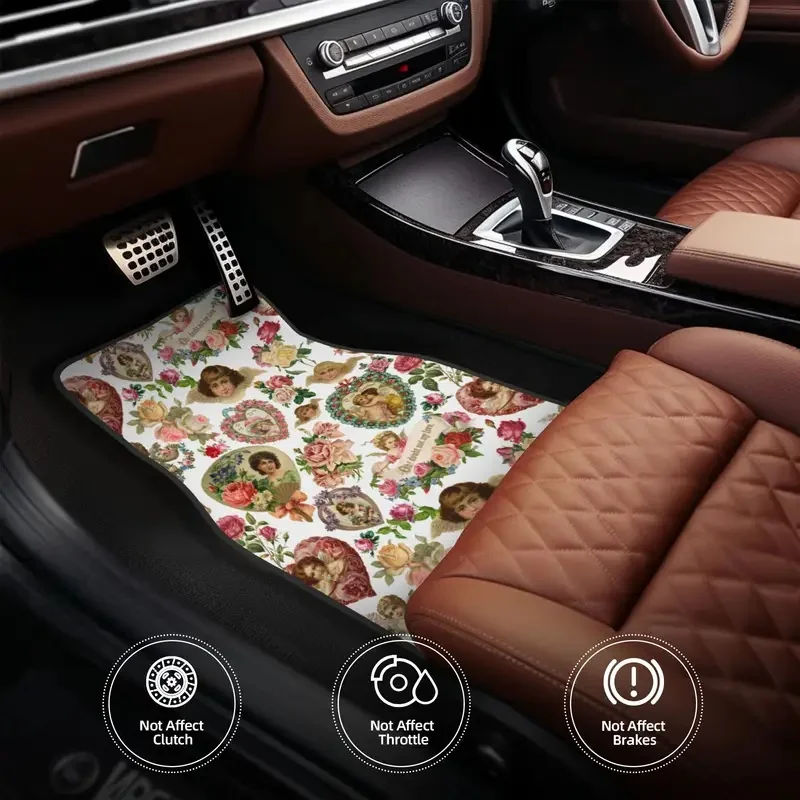 4PCS Crystal Velvet Car Floor Mats Victorian Angel Baroque Valentine Pattern Car Universal Auto Front And Rear Foot Mats 5