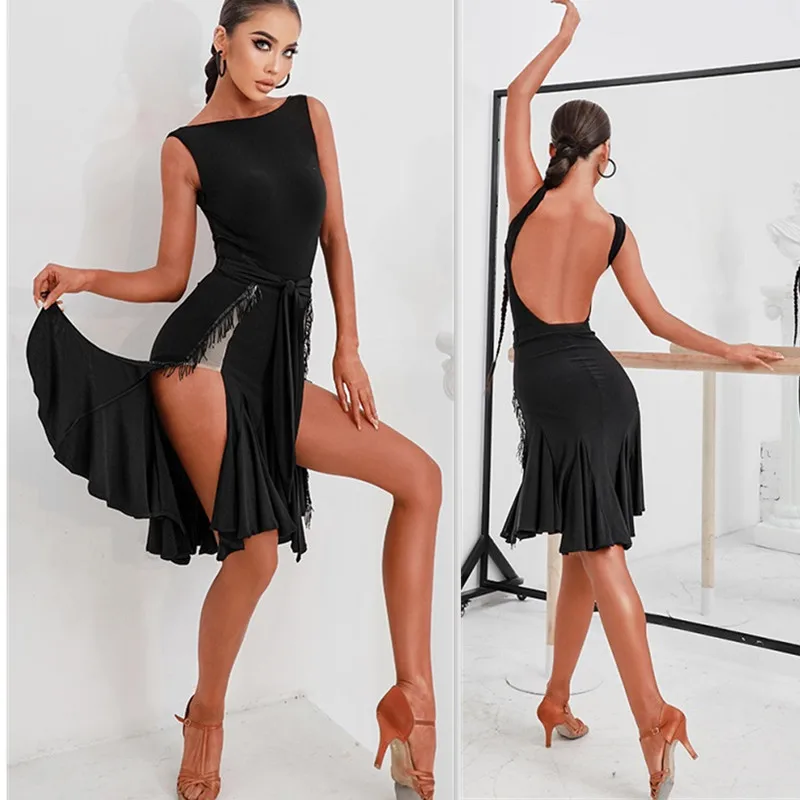 

black Latin skirt salsa dress Samba tango latin blouse latin top bodysuit 2199