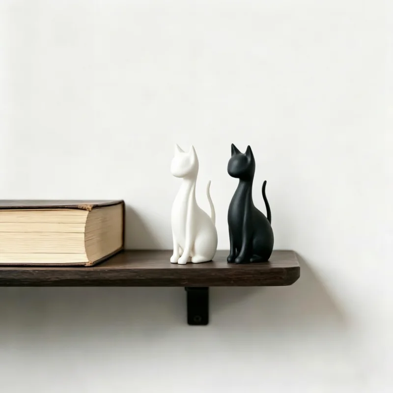 Smooth Slim Cat Tabletop Ornament,Minimalist Matte Animal Sculpture,3D Print For Bookshelf Nightstand Entryway Decor Present