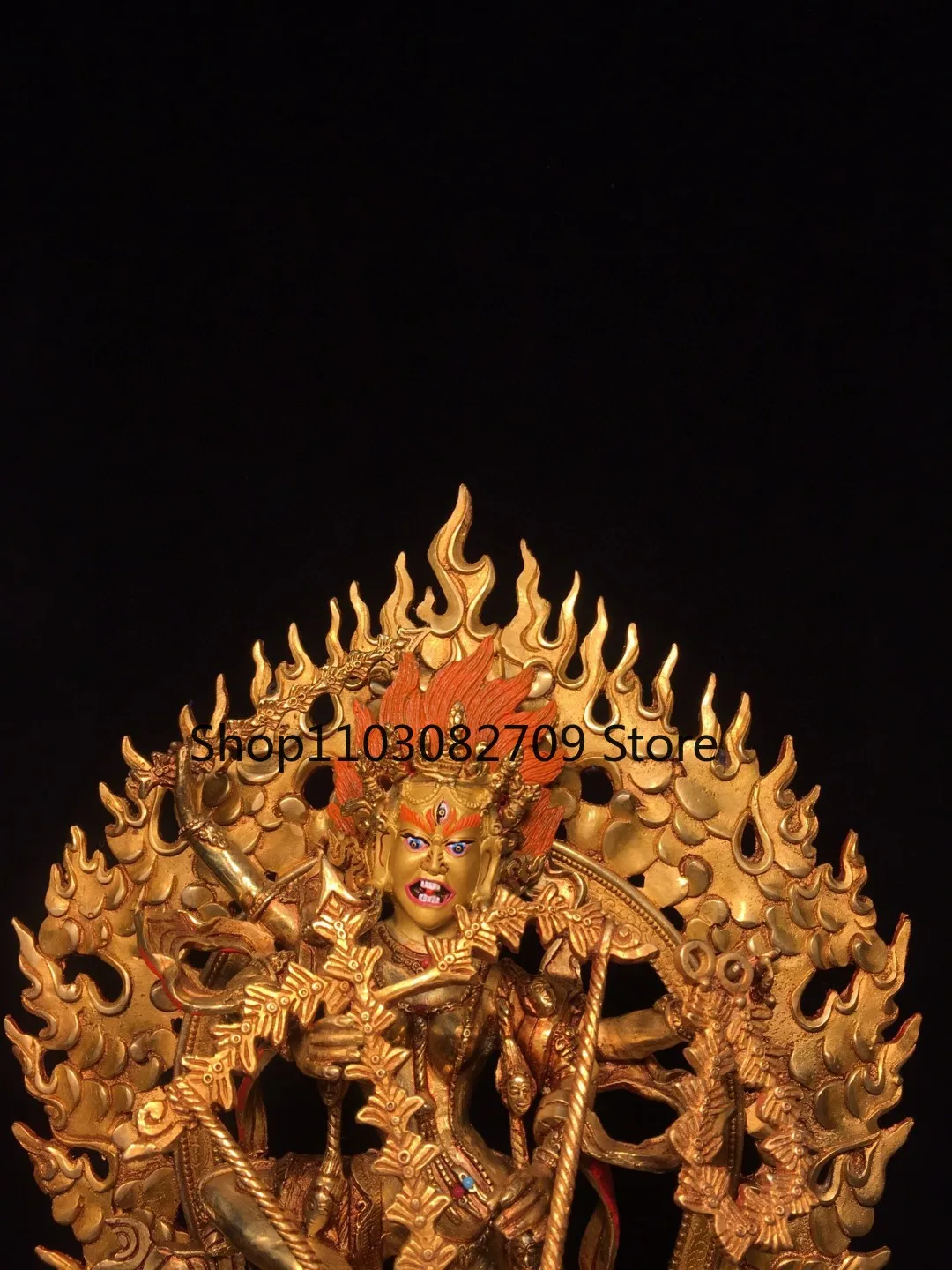 Tibetan Brass Gilt Painting Face Painting Buddha Mother Guanyin Backlight Tara Home Buddhist Hall Supplies 36cm Ornament