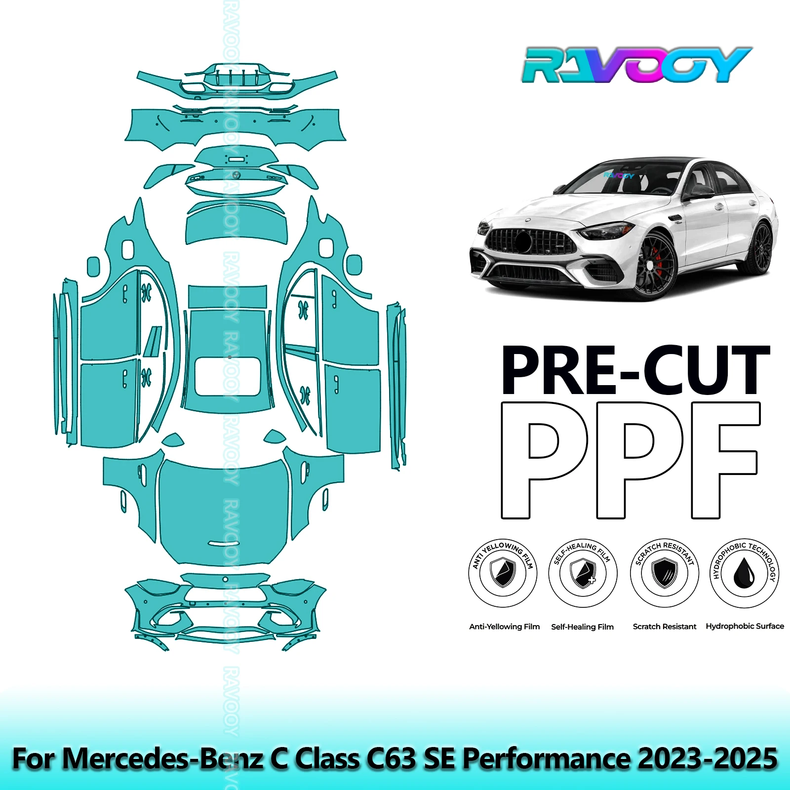 

Full Vehicle Clear Bra Precut PPF Paint Protection Film For Mercedes-Benz C Class C63 SE Performance 2023-2025