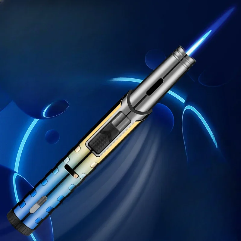 New  Metal Torch Windproof Lighter Refillable Pen Lighter Jet Flame Butane Lighter Kitchen BBQ Candle Camping Men's Gadget