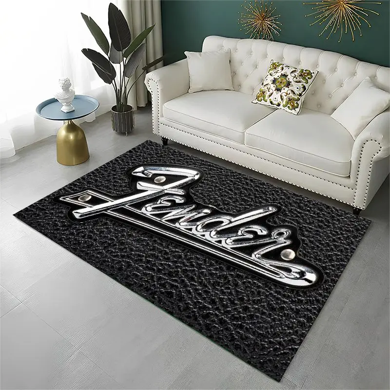 Retro Fender Guitar Logo Instruments Music Non-Slip Area Rug for Living Room,Bedroom,Playroom,Carpet Floor Mat Home Decor Rug