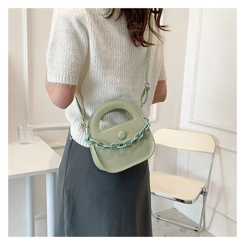 Hand Carry Small Women Bag 2022 New Trendy Fashion One-shoulder Messenger Bag Solid Color Casual Thick Chain Lady Bag