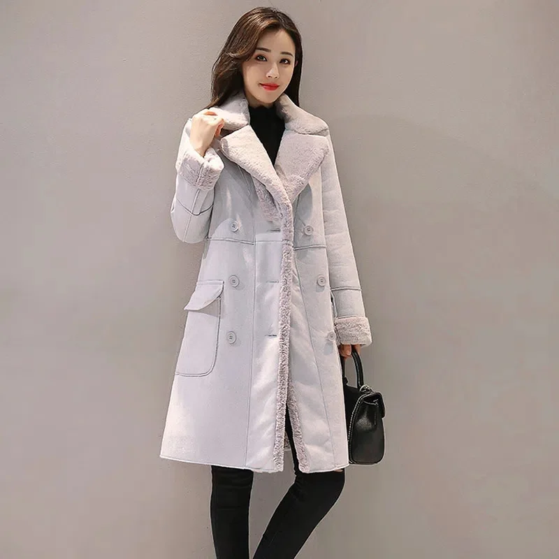 Deerskin Cashmere Lamb Wool Coat 2023 Winter New Women's Cotton Clothing Slim Slim Medium Long Coat Over The Knee Solid Color X4