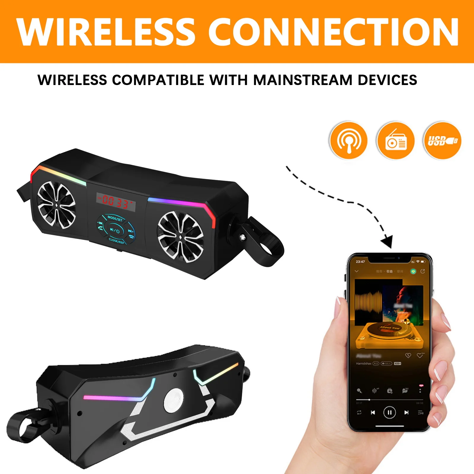 Off Road Motorcycle Speaker/Wireless Stereo System/Controller Installation/MP3 Player/FM Radio/No Charging Function