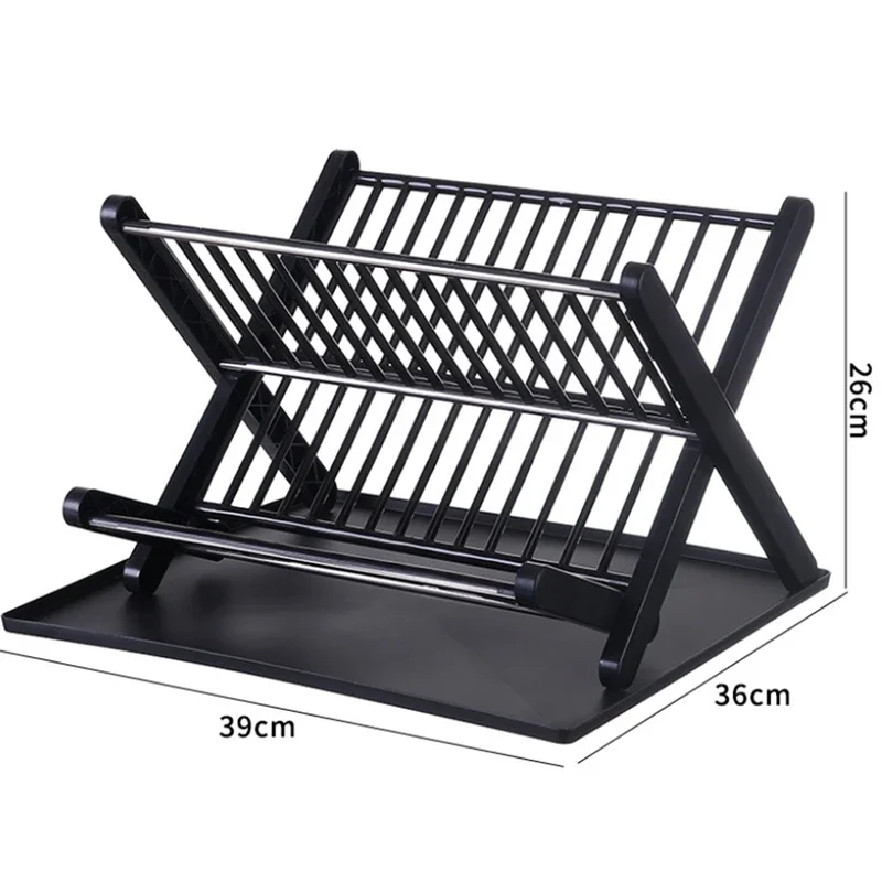Dish Drying Rack Plates Pan Fold Shelf Double-Layer Plastic Kitchen Organizer Holder Dish Rack Sink Draining Bowl Storage Stand view 6