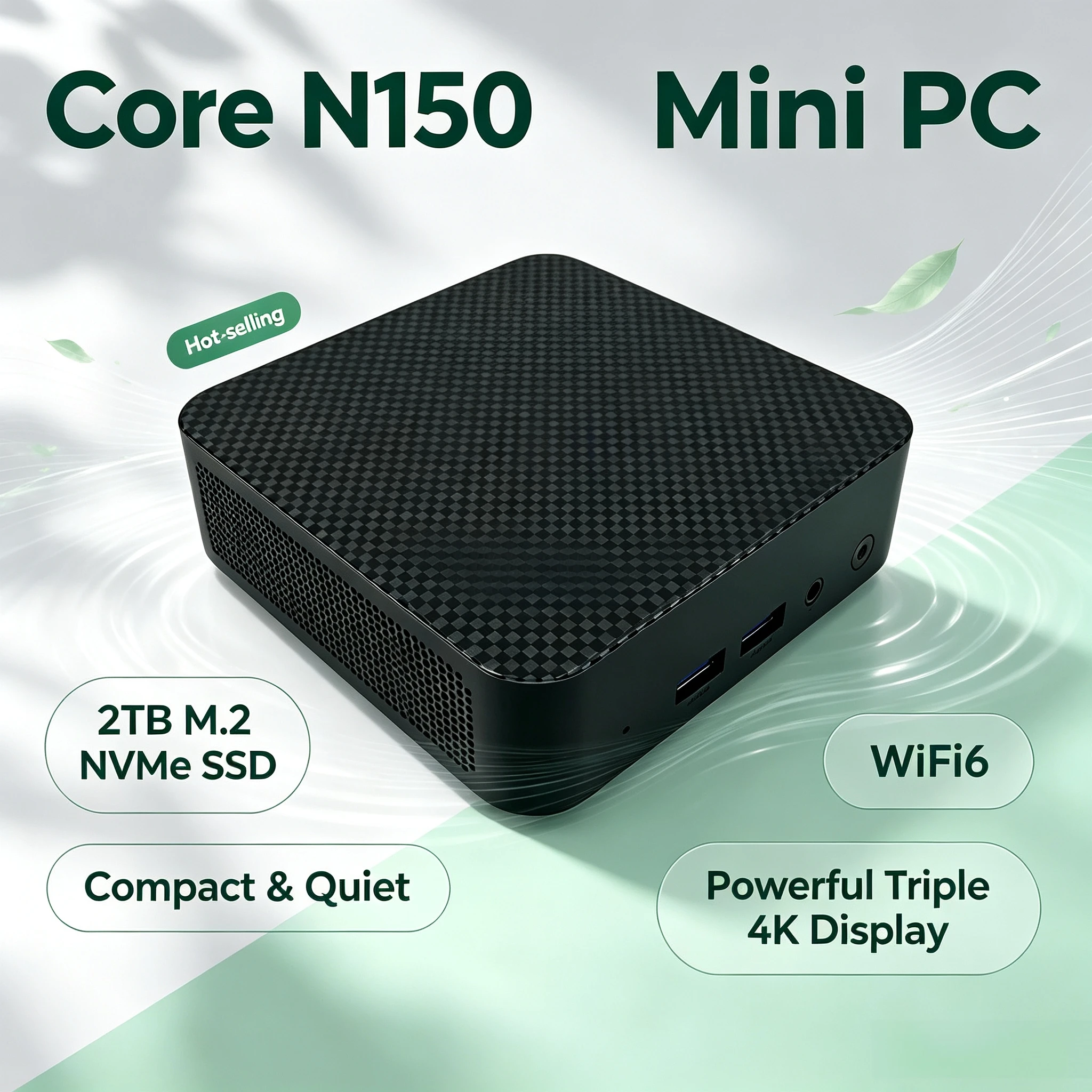 Intel Core N150 2026 Portable Mini PC 16GB DDR4 M2 NVMe SSD Triple 4K WiFi6 Silent Cooling Office Home Desktop