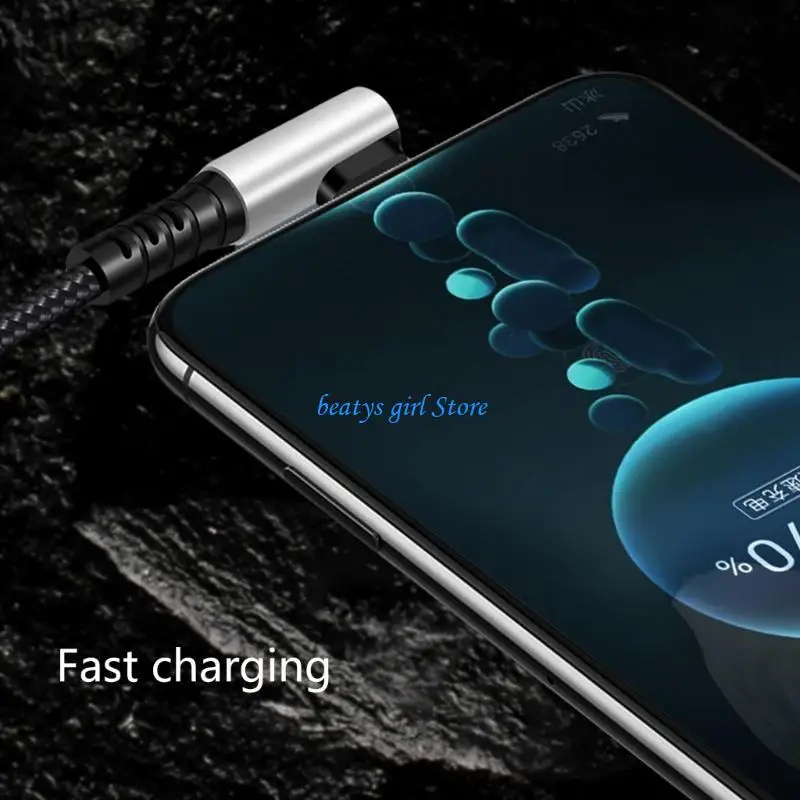 C7AB 90 Degree Elbow 480Mbps Nylon USB to Type C Quick Power Cable for Charging and Data Transfer