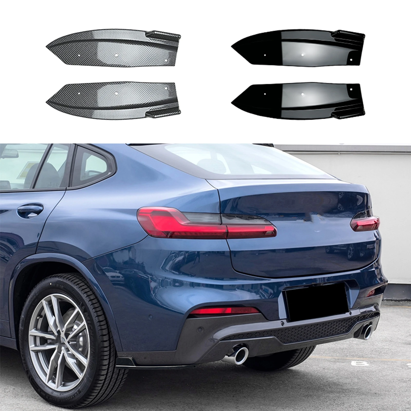 

Rear Bumper Side Spoiler Corner Cover For BMW X4 G02 M40i M Sport 2018-2021 Carbon Fiber Look/Gloss Black Boot Splitter Lip Kit