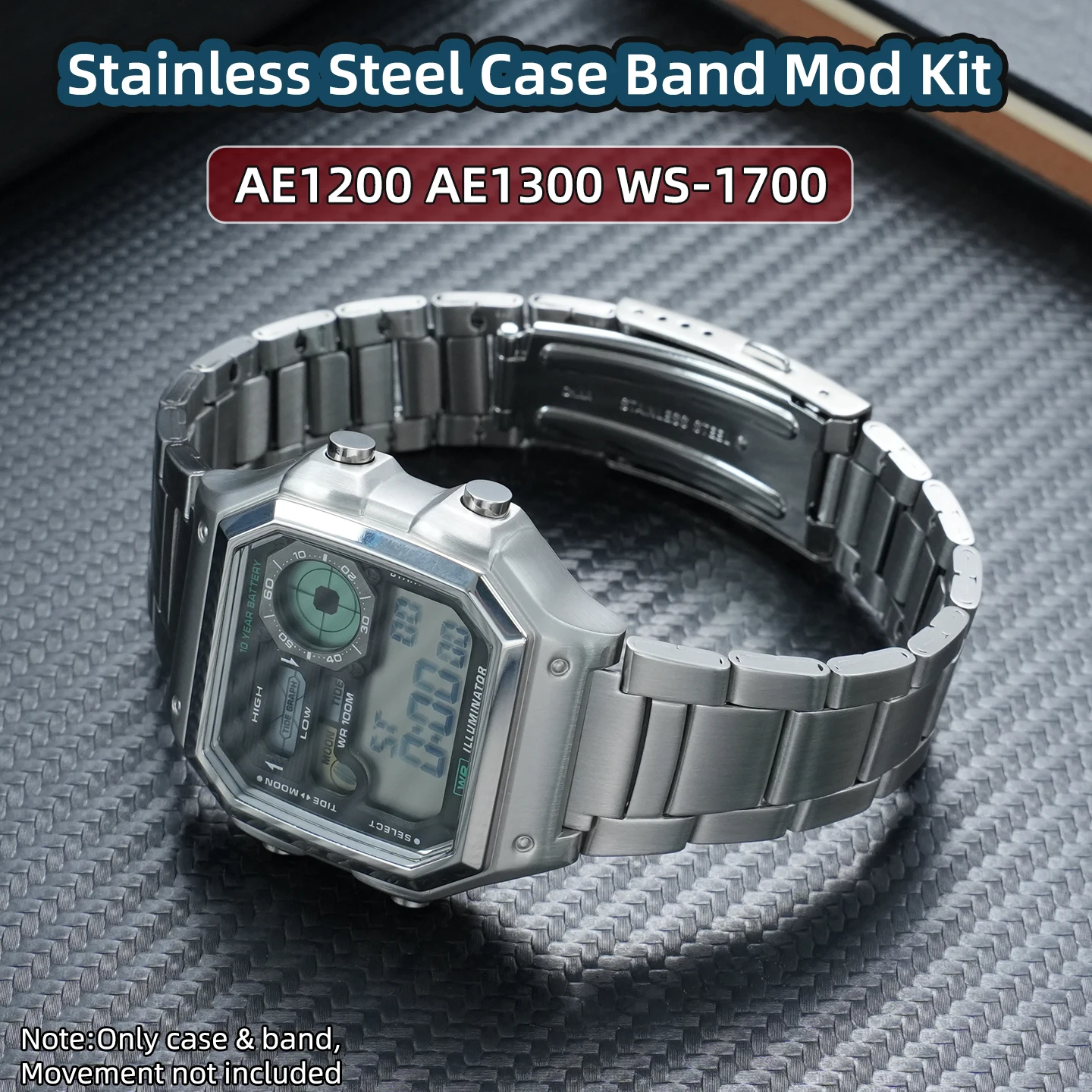 6 Styles Upgrade Metal Mod Kit High Texture Stainless Steel Case Bracelet for Casio AE1200 AE1300 WS1700 Watch Replacement Parts
