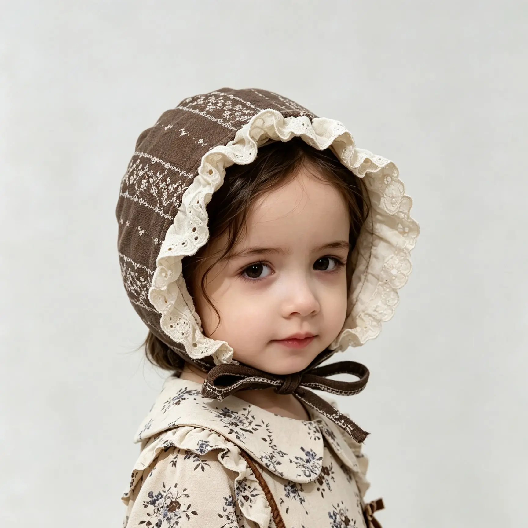 Französische Retro-Blumenmütze für Babys, Blumendruck Neugeborenen-Mädchenmütze aus Weicher Baumwolle mit Spitze und Ohrenschutz