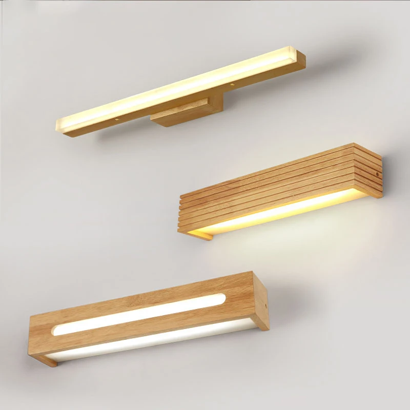 

Solid wood led mirror front light bathroom mirror cabinet light dressing table bedroom study log wall lamp