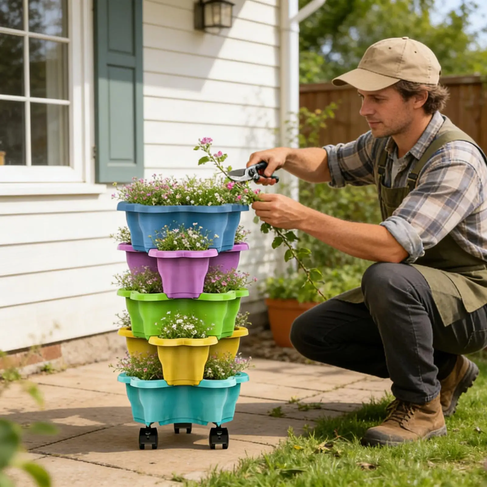 Vertical Planter Tower Multi-Tier Vertical Drainage Stackable Indoor Outdoor Gardening Pots For Garden Yard Farm Patio Balcony