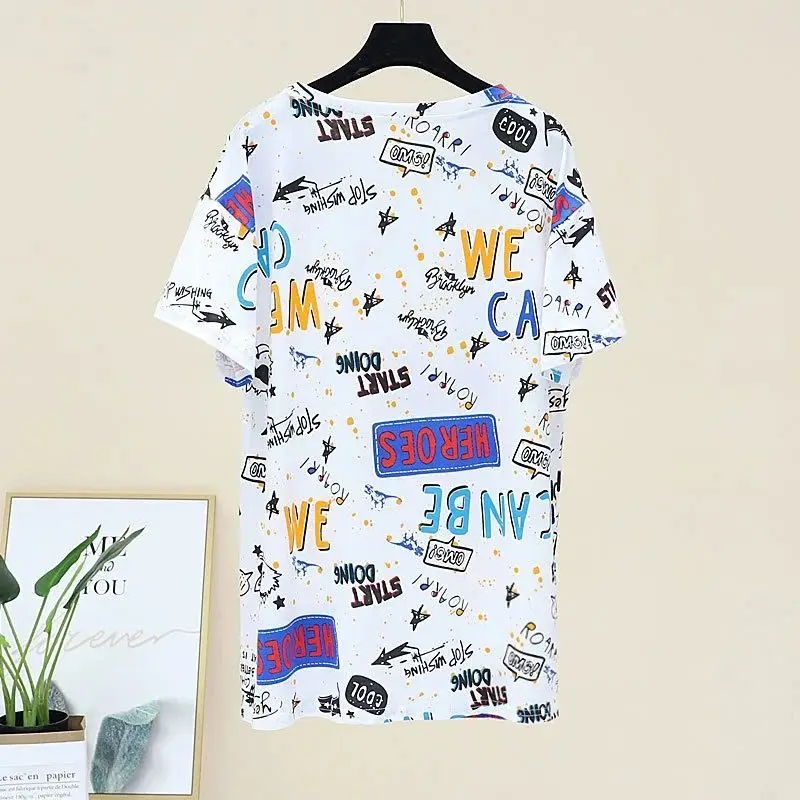 Summer New Thin Letter Printing T Shirts Short Sleeve O-Neck Loose Trend Plus Size Tops Tees Casual Fashion Women Clothing