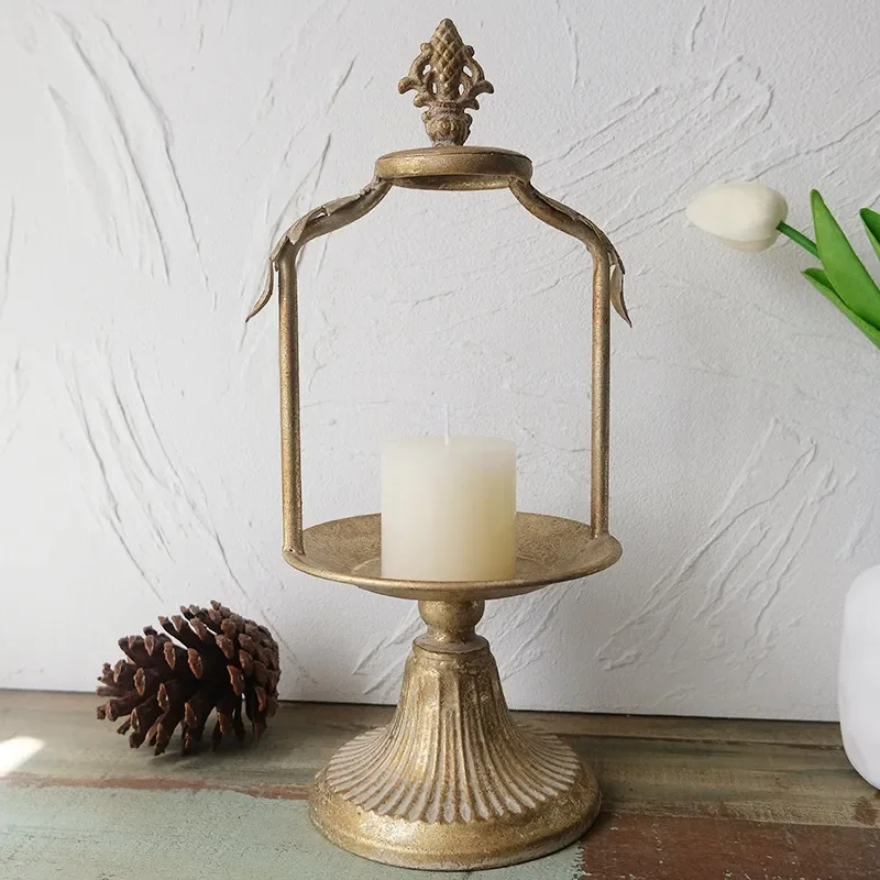 for European Retro Old Desktop Candle Holder for French Tall Wrought Iron Decorative Tray Geometric Pendulum Prop Jewelry
