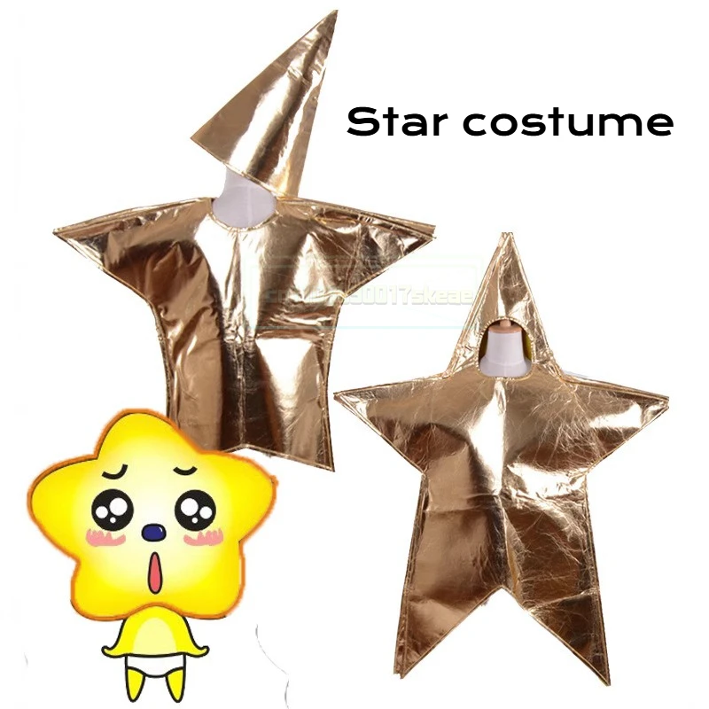 زي النجمة الذهبية للبالغين أو الأطفال، فستان فاخر بنجمة خمس نقاط للأولاد والبنات، زي حفلة عيد الميلاد للأطفال