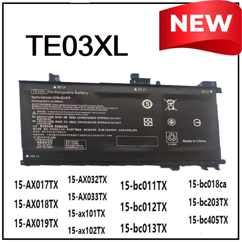 

Сменная литий-ионная батарея TE03XL для ноутбуков HP Omen 15-ax000, 15-ax033dx, 15-ax210nr, 15-ax001ns, Pavilion TPN 15-bc000, 15-bc008tx