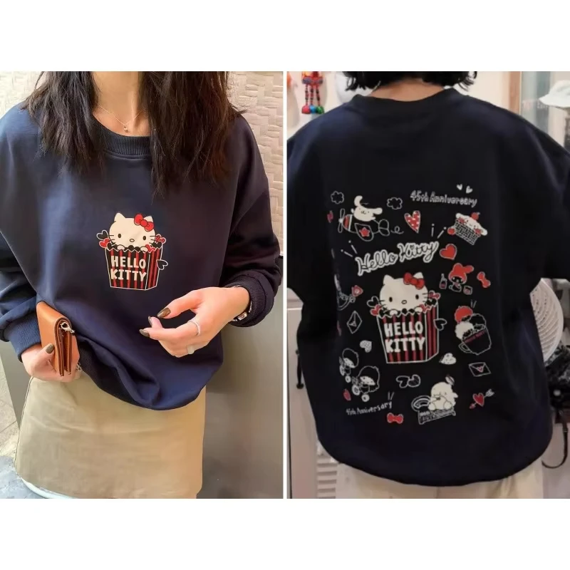 

Корейский Ins Niche Fun Kitty с принтом спереди и сзади, повседневный универсальный свободный хлопковый удобный свитшот с круглым вырезом, топ в стиле Харадзюку