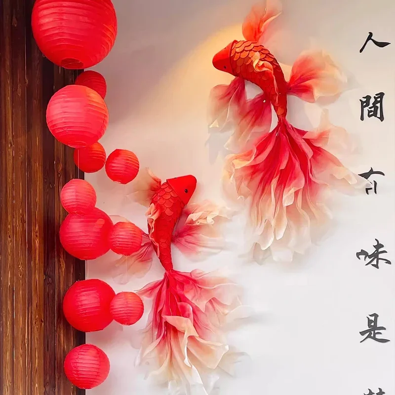 1Pc Handmade Red Fish Koi Scene New Year Hanging Decoration Shopping Pendant Spring Festival Wedding Party Decorations Supplies