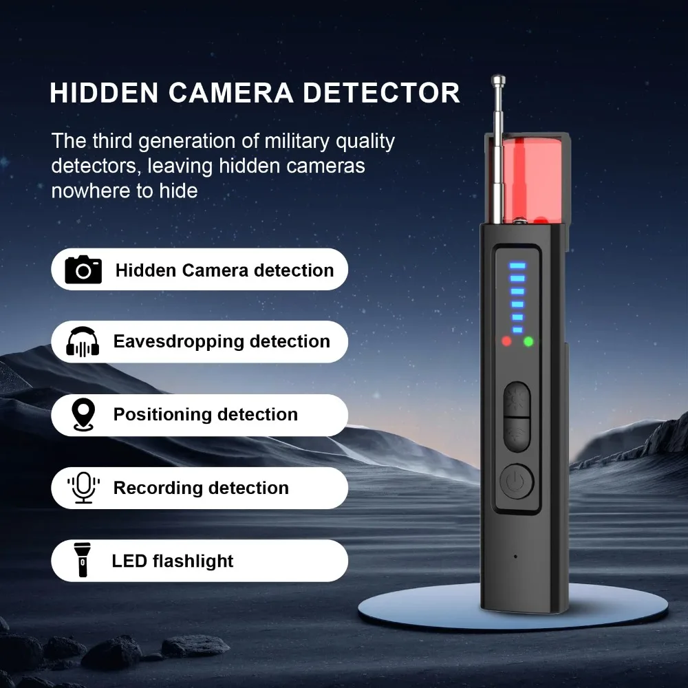 Hidden Camera Detector, Infrared Scanning, GPS & Eavesdropping Detection, Adjustable Sensitivity, for Hotel Car Room Privacy