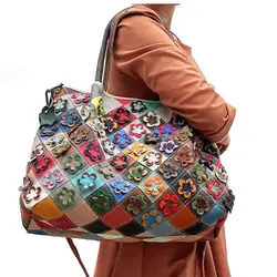 LOMANTINA  New Multi-Colorful Real Leather Luxury Brand Ladies Flower Shopper Purse Handbag Over Shoulder Women Designer Tote